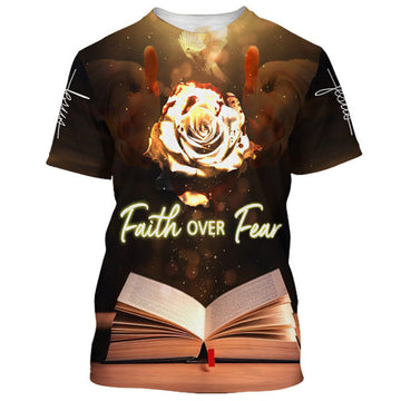 FUNSTUFFPRINT Faith Over Fear Roses Christian 3D T-shirt
