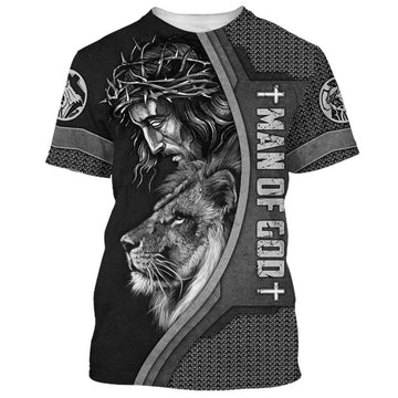 FUNSTUFFPRINT Faith Over Fear Shirts - Jesus Crown Of Thorns And Lion 3D All Over Printed Shirt for Men and Women 3D T-shirt