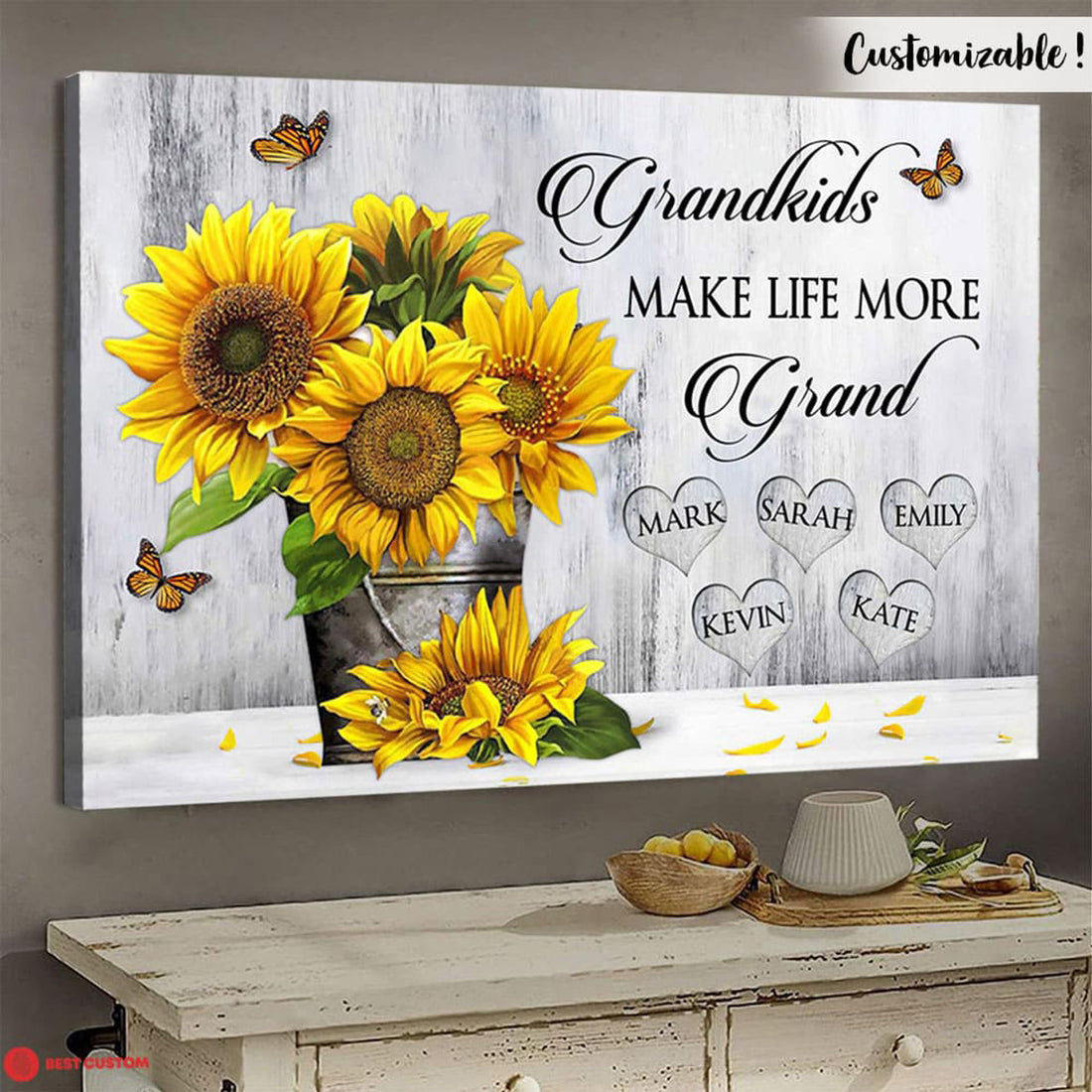 Custom Family Poster, Grandkids Make Life More Grand, Sunflower Poster Poster and Canvas