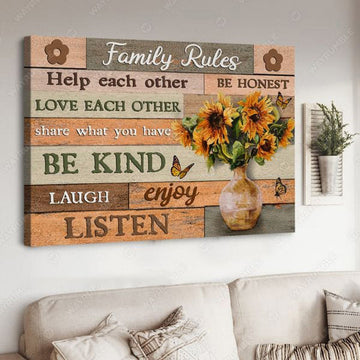 Family Rules, Family Poster, Help Each Other Be Honest Love Eacch Other Share What You Have Be Kind Poster and Canvas