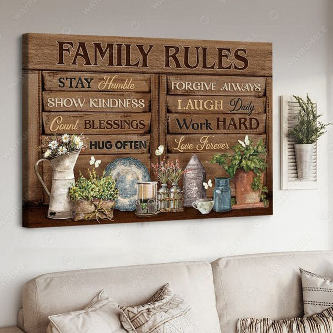 Family Rules Stay Humble Show Kindness Count Blessings Hug Often Forgive Always Poster and Canvas