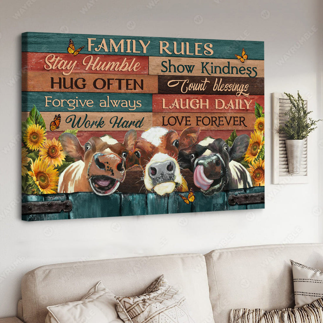Family Rules, Stay Humble Show Kindness Hug Offten Count Blessing Forgive Always Laugh Daily Poster and Canvas