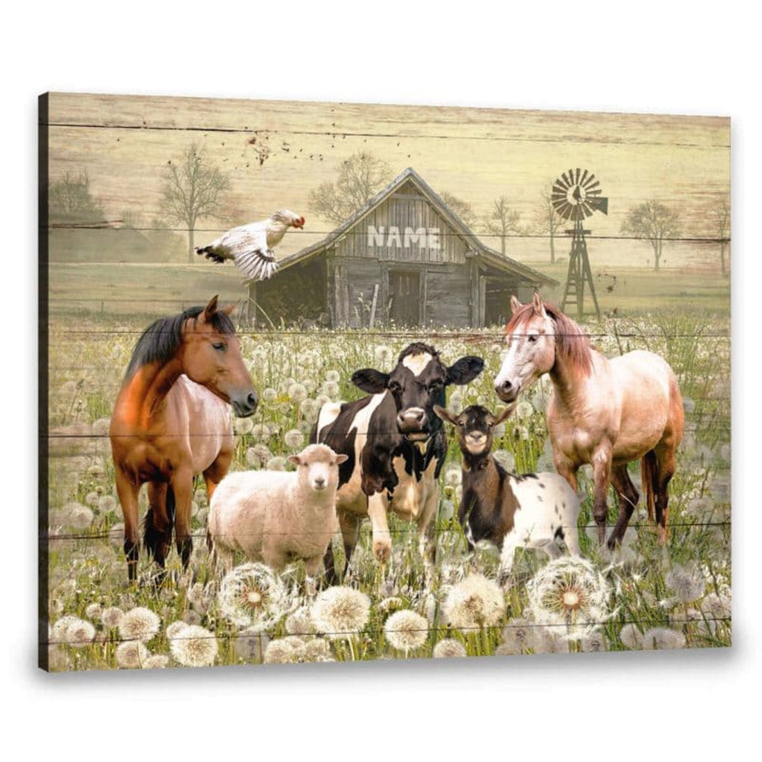 Custom Farmer Poster, Animal Dandelion Poster, Horse, Sheep, Dairy Cow, Goat, Chicken Customized Personalized NAME Poster and Canvas