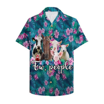 Farmer Ew People Cute Animals Tropical Plants Background Hawaiian Shirt