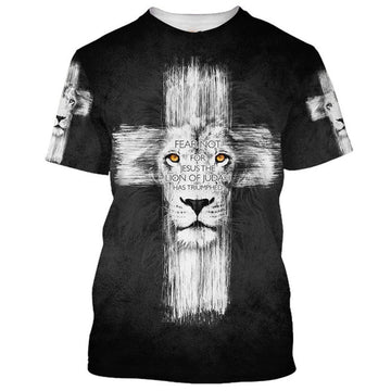 FUNSTUFFPRINT Fear Not For Jesus The Lion Of Judah 3D All Over Printed Shirt for Men and Women 3D T-shirt