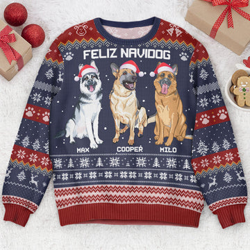 FUNSTUFFPRINT Custom Feliz Navidog German Shepherd Dog Lovers Ugly Sweater