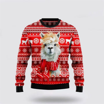 FUNSTUFFPRINT Festive Llama Ugly Christmas Sweater, Farm Sweater, Christmas Gift, Best Winter Outfit Christmas Ugly Sweater