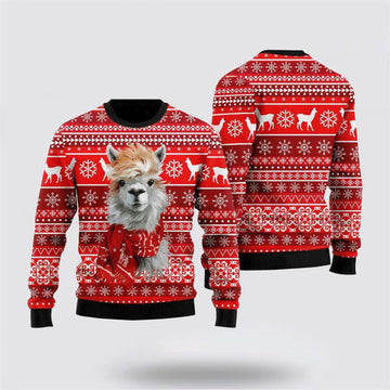FUNSTUFFPRINT Festive Llama Xmas Ugly Christmas Sweater, Farm Sweater, Christmas Gift, Best Winter Outfit Christmas Ugly Sweater
