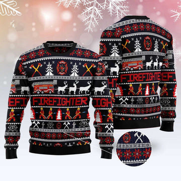 FUNSTUFFPRINT Firefighter Christmas Ugly Christmas Sweater, Christmas Sweater, Ugly Sweater, Funny Xmas Sweaters Ugly Sweater