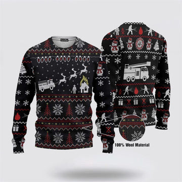FUNSTUFFPRINT Firefighter Fire Dept Ugly Sweater - Christmas Gifts For Firefighters Ugly Sweater