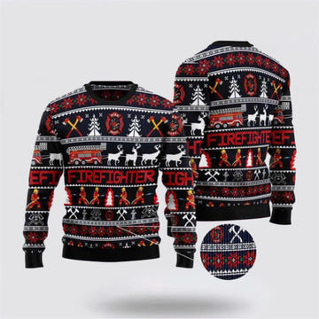 FUNSTUFFPRINT Firefighter Ugly Christmas Sweater – Christmas Gifts For Firefighters Ugly Sweater