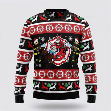 FUNSTUFFPRINT Fireman Firefighter Ugly Christmas Sweater – Christmas Gifts For Firefighters Ugly Sweater