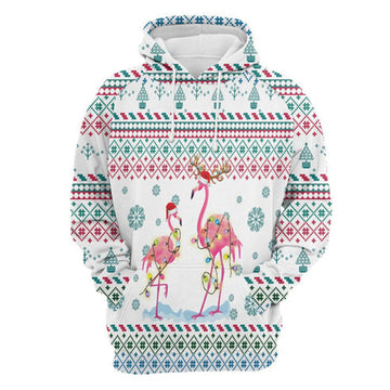 FUNSTUFFPRINT 3D Flamingo Christmas Reunion All Over 3D Hoodie and Zip Hoodie