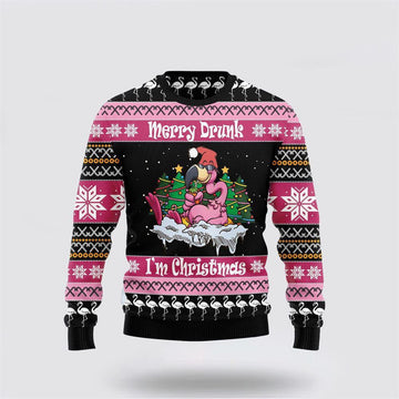 FUNSTUFFPRINT Flamingo Drunk Ugly Christmas Sweater – Sweater Gifts For Pet Lover Ugly Sweater