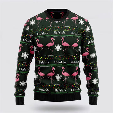 FUNSTUFFPRINT Flamingo Flalala Ugly Christmas Sweater – Sweater Gifts For Pet Lover Ugly Sweater