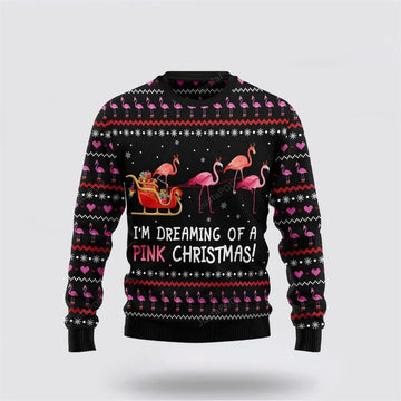 FUNSTUFFPRINT Flamingo I’m Dreaming Of A Pink Christmas Ugly Christmas Sweater – Christmas Gifts For Frends Ugly Sweater