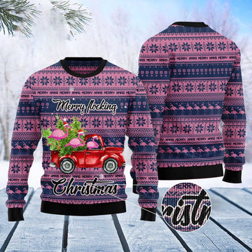FUNSTUFFPRINT Flamingo Merry Flocking Christmas Ugly Christmas Sweater, Christmas Sweater, Ugly Sweater, Funny Xmas Sweaters Ugly Sweater