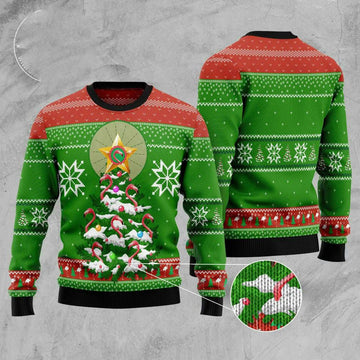 FUNSTUFFPRINT Flamingo Pine Tree Ugly Christmas Sweater, Xmas Tree Sweater, Christmas Sweater Ugly Sweater