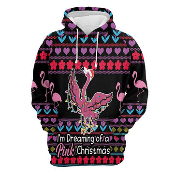 FUNSTUFFPRINT 3D Flamingo Pink Christmas All Over 3D Hoodie and Zip Hoodie