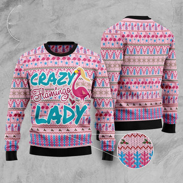 FUNSTUFFPRINT Flamingo Pink Flamingo Lady Ugly Christmas Sweater, Christmas Sweater, Ugly Sweater, Funny Xmas Sweaters Ugly Sweater