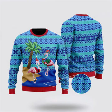 FUNSTUFFPRINT Flamingo Ugly Christmas Sweater – Christmas Gifts For Frends Ugly Sweater