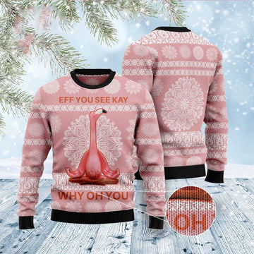 FUNSTUFFPRINT Flamingo Why Oh You Ugly Christmas Sweater, Christmas Sweater, Ugly Sweater, Funny Xmas Sweaters Ugly Sweater