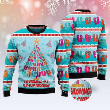 FUNSTUFFPRINT Flip-Flops Christmas Tree Ugly Christmas Sweater, Xmas Tree Sweater, Christmas Sweater Ugly Sweater