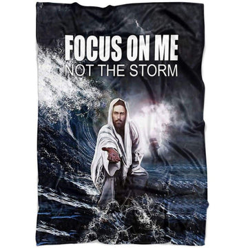FUNSTUFFPRINT Focus On Me Not The Storm Fleece Blanket - Christian Blanket - Bible Verse Blanket