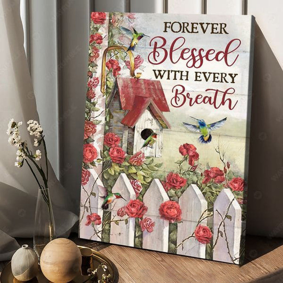 Forever Blessed With Every Breath, Hummingbird Flower, Poster Decor Poster and Canvas