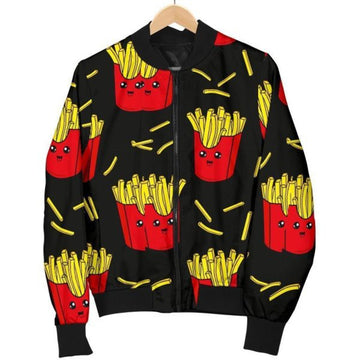FUNSTUFFPRINT French Fries Cartoon Print Pattern Women Casual Bomber Jacket