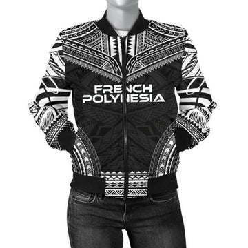 FUNSTUFFPRINT French Polynesia Polynesian Chief Women'S Bomber Jacket - Black Version -