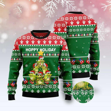 FUNSTUFFPRINT Frog Christmas Tree Ugly Christmas Sweater, Xmas Tree Sweater, Christmas Sweater Ugly Sweater