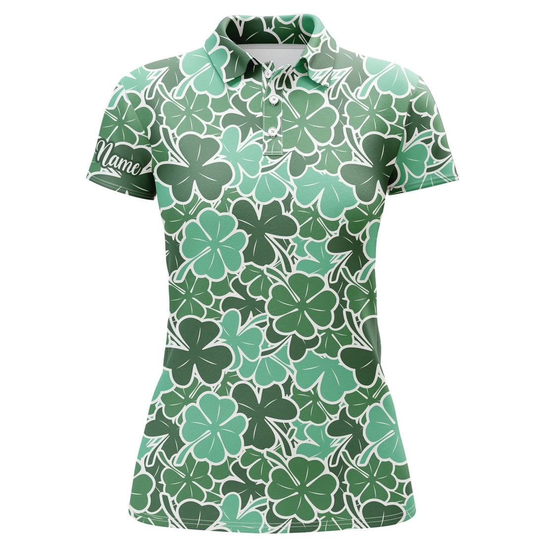 Custom Funny Womens Golf Polo Shirt Clover Leaf Floral Custom Name St. Patrick's Day Pattern Golf Shirts, Perfect Gift For Women