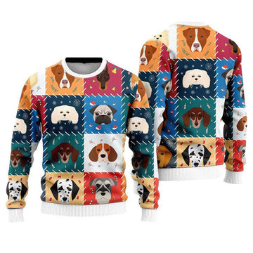 FUNSTUFFPRINT Funny Cartoon Dog Face Christmas Ugly Christmas Sweater For Men And Women, Gift For Christmas, Best Winter Christmas Outfit Ugly Sweater