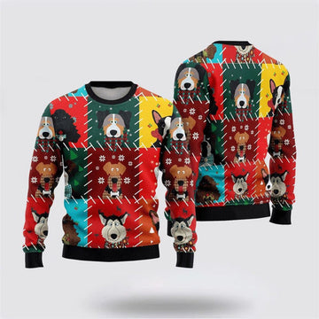 FUNSTUFFPRINT Funny Cartoon Dog Face Ugly Christmas Sweater For Men And Women, Gift For Christmas, Best Winter Christmas Outfit Ugly Sweater
