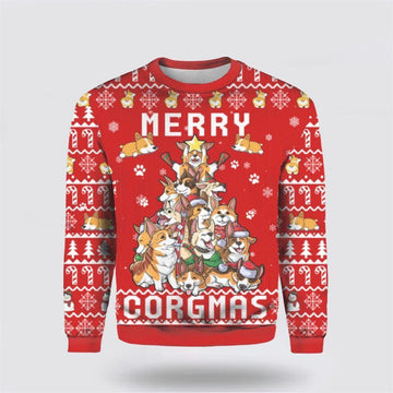 FUNSTUFFPRINT Funny Corgi Merry Corgmas Ugly Christmas Sweater – Pet Lover Christmas Sweater Ugly Sweater