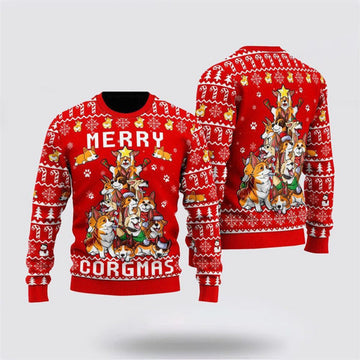 FUNSTUFFPRINT Funny Corgi Merry Corgmas Ugly Christmas Sweater For Men And Women, Gift For Christmas, Best Winter Christmas Outfit Sweater