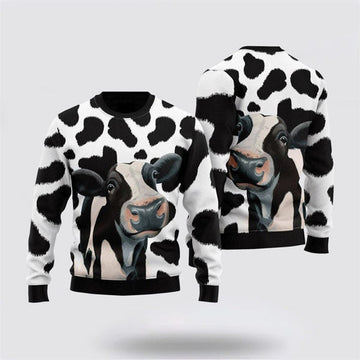FUNSTUFFPRINT Funny Cow Pattern Ugly Christmas Sweater, Farm Sweater, Christmas Gift, Best Winter Outfit Christmas Ugly Sweater