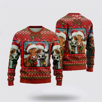 FUNSTUFFPRINT Funny Cows Ugly Christmas Sweater, Farm Sweater, Christmas Gift, Best Winter Outfit Christmas Ugly Sweater