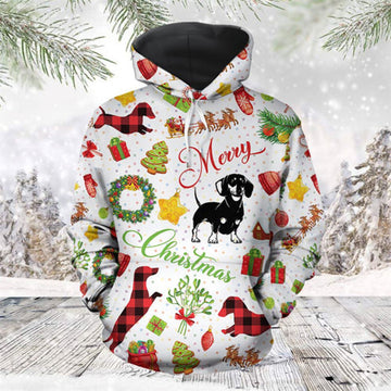 FUNSTUFFPRINT 3D Funny Dachshund Christmas All Over 3D Hoodie and Zip Hoodie