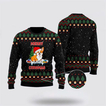 FUNSTUFFPRINT Funny Dog Merry Corgmas Ugly Christmas Sweater – Dog Lover Christmas Sweater Ugly Sweater