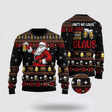 FUNSTUFFPRINT Funny Drinking With Claus Ugly Christmas Sweater For Christmas – Christmas Gifts For Frends Ugly Sweater