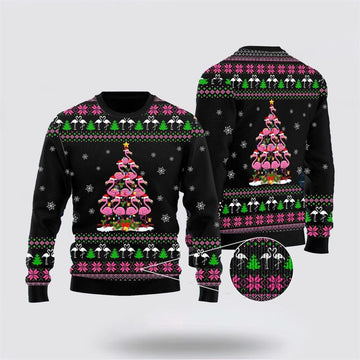 FUNSTUFFPRINT Funny Flamingo Tree Ugly Christmas Sweater – Sweater Gifts For Pet Lover Ugly Sweater
