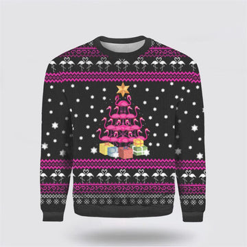 FUNSTUFFPRINT Funny Flamingo Tree Ugly Christmas Sweater For Men & Women – Christmas Gifts For Frends Ugly Sweater