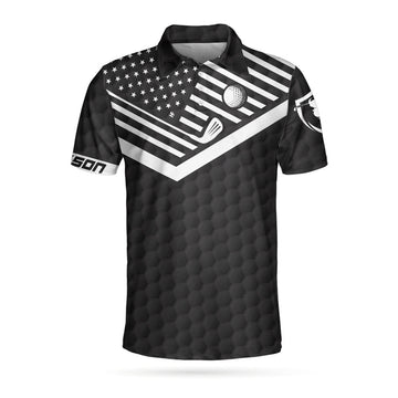 Custom Personalized Golf Men Polo Shirt, Funny Golfing Custom Shirt For Men, If It Hit Left Black American Flag Polo Shirt