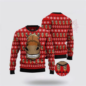 FUNSTUFFPRINT Funny Horse Face Ugly Christmas Sweater, Farm Sweater, Christmas Gift, Best Winter Outfit Christmas Ugly Sweater