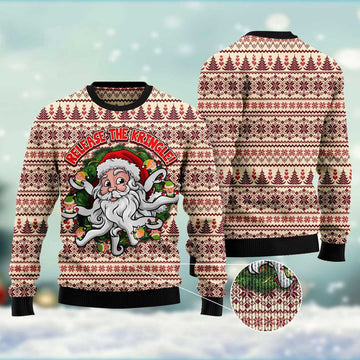 FUNSTUFFPRINT Funny Santa Claus Release The Kringle Ugly Christmas Sweater, Christmas Sweater, Ugly Sweater, Funny Xmas Sweaters Ugly Sweater