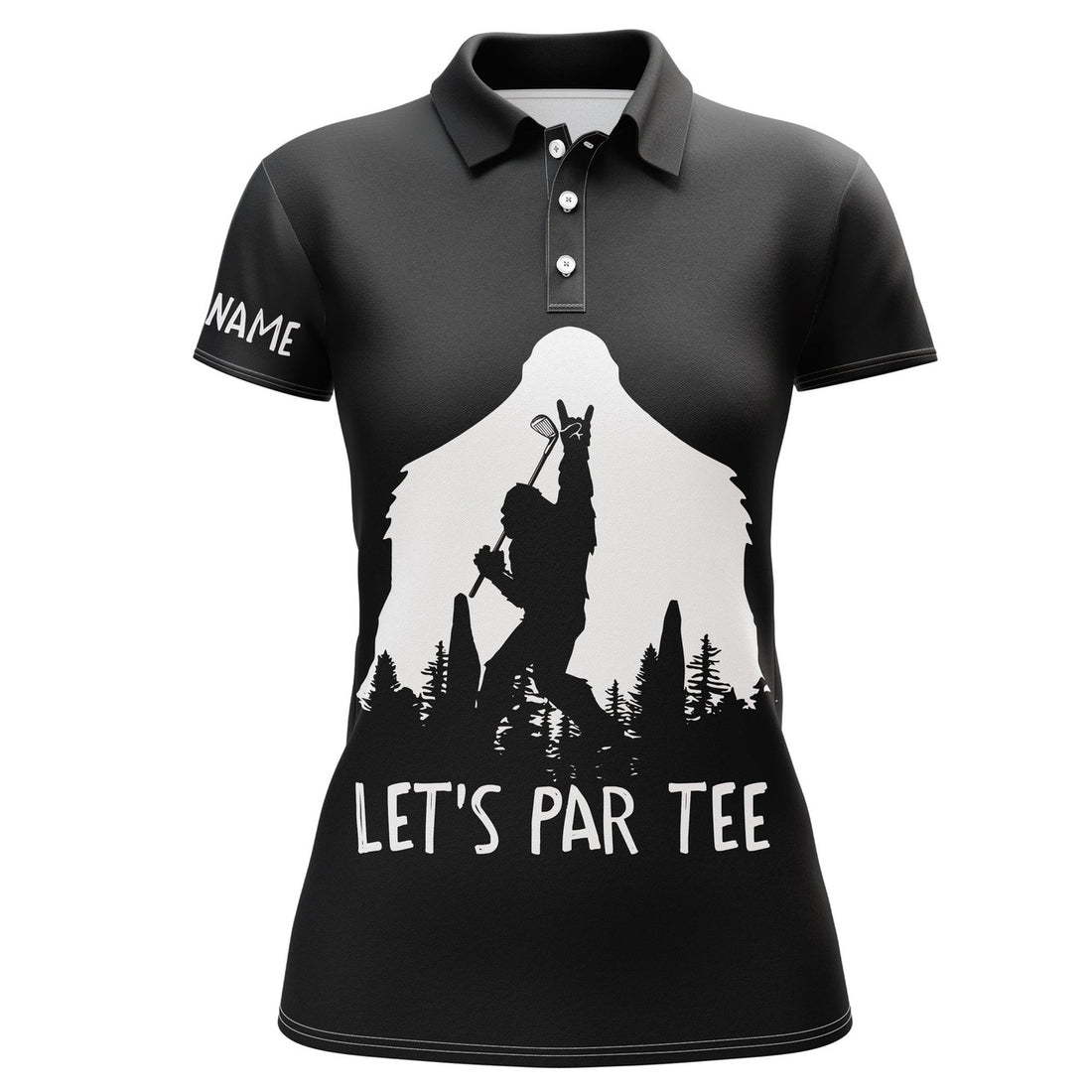 Custom Funny Bigfoot Golf Shirts Women Golf Polo Lets Par Tee Custom Name Black Golf Shirt