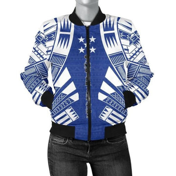 FUNSTUFFPRINT Gambier Islands Women Bomber Jacket - Polynesian Tattoo Flag - 10 Bomber Jacket