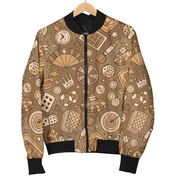 FUNSTUFFPRINT Gambling Poker Pattern Print Women Casual Bomber Jacket